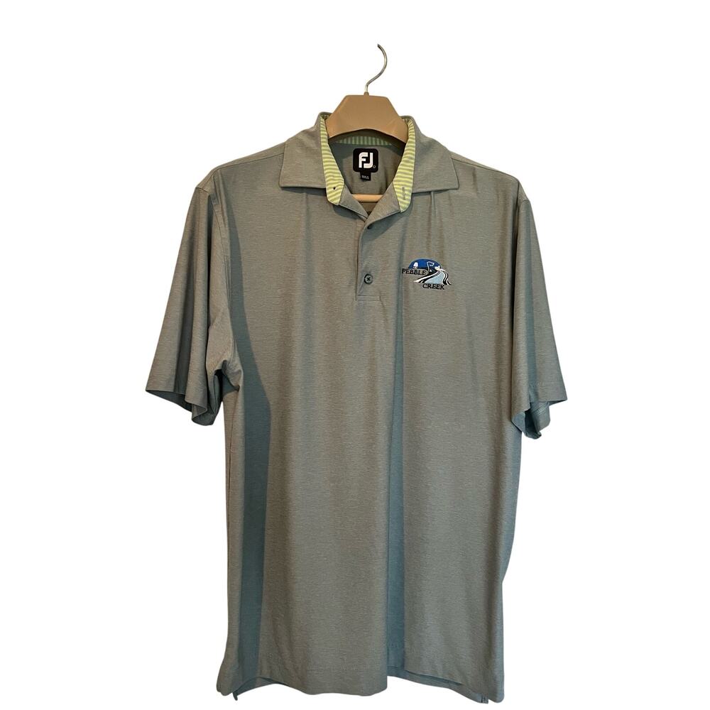 Footjoy Pebble Creek Logo Polo Shirt Golf Gray Mens LARGE Athletic